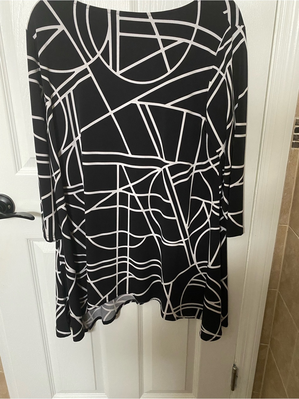 Alfani Black Tunic with White Abstract Line Print - Women